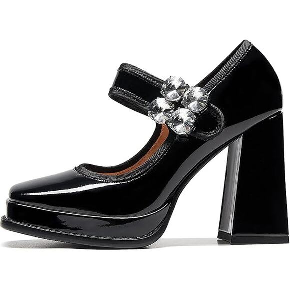 Women's Black Mary Jane Pumps Low-Cut High-Heeled Dress Shoe Square Toe SZ 9 - Picture 4 of 7